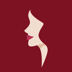 Abstract woman silhouette on red background. Red hair. Lips. Femininity
