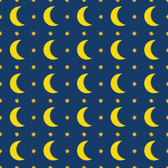 Obraz na płótnie Canvas Blue navy vector seamless pattern background joyful lovely crescent moon and star space universe in blue background for shopping online love banner decoration seamless pattern.