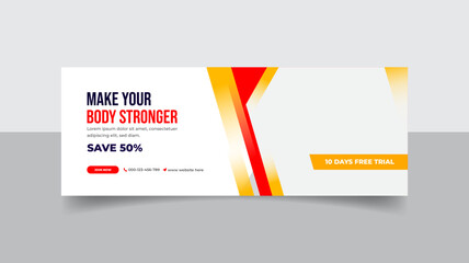 Fitness gym training facebook cover and web banner, gym facebook web banner template
