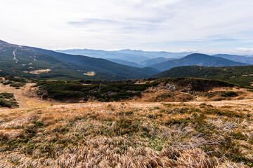 One day mountain hiking in the autumn