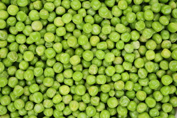 Green peas top view. Fresh vegetables. Healthy vegan food concept