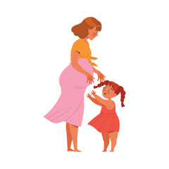 Preparation for Childbirth with Pregnant Woman and Little Daughter Waiting for New Baby Vector Illustration