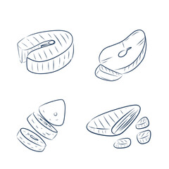 Fish steak hand drawn outline doodle icon. Grilled steak vector sketch illustration for print, web, mobile. Grilled healthy food concept.
