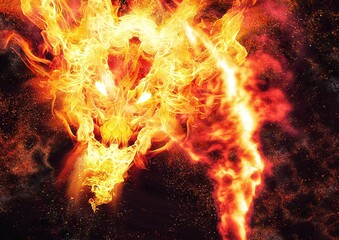 3d illustration of fire flames swirling in dragon shape