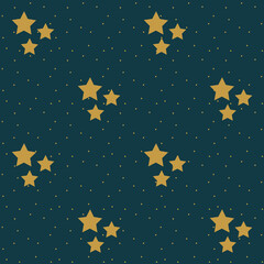Simple seamless pattern with golden stars and polka dot. Vector illustration.