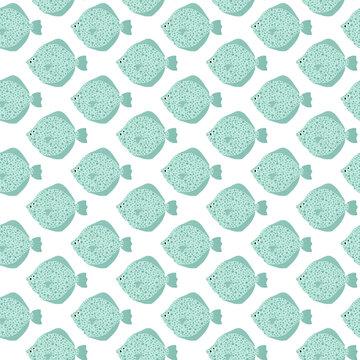 Vector seamless pattern with flounder.Underwater cartoon creatures.Marine background.Cute ocean pattern for fabric, childrens clothing,textiles,wrapping paper