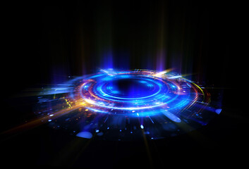 Glow swirl light effect. Circular lens flare. Abstract rotational lines. Power energy element. Luminous sci-fi. Shining neon lights. Magic arena. Swirl trail effect. Glint scene. Dynamic ellipse.