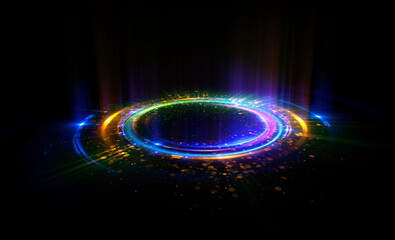 Glow swirl light effect. Circular lens flare. Abstract rotational lines. Power energy element. Luminous sci-fi. Shining neon lights. Magic arena. Swirl trail effect. Glint scene. Dynamic ellipse.