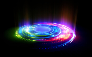 Glow swirl light effect. Circular lens flare. Abstract rotational lines. Power energy element. Luminous sci-fi. Shining neon lights. Magic arena. Swirl trail effect. Glint scene. Dynamic ellipse.