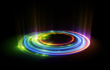 Obraz premium Glow swirl light effect. Circular lens flare. Abstract rotational lines. Power energy element. Luminous sci-fi. Shining neon lights. Magic arena. Swirl trail effect. Glint scene. Dynamic ellipse.