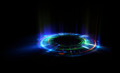 Glow swirl light effect. Circular lens flare. Abstract rotational lines. Power energy element. Luminous sci-fi. Shining neon lights. Magic arena. Swirl trail effect. Glint scene. Dynamic ellipse.