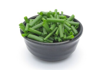 Onion leaves slices in a bowl 