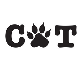 Text cat with animal paw print. The trace of a pet in the word cat. Minimalistic pet vector logo ready for web and print.