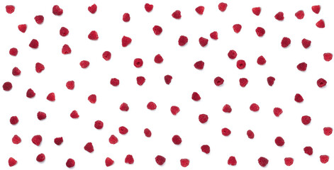 Red ripe raspberries on a white background. View from above