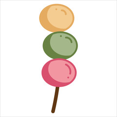 Dango single doodle3. Cute japanese sweet. Doodle cartoon illustration.