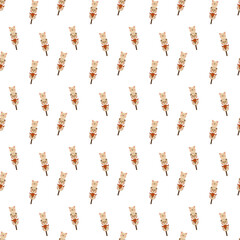 Dango pattern12. Cute seamless pattern with japanese sweet in the form of animal faces. Doodle color cartoon illustration.