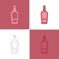 Bottle of liquor, great design for any purposes. Flat style. Color form. Party drink concept. Icon bottle. Simple image shape with a thin line of shadow. Four types of object on different backdrop