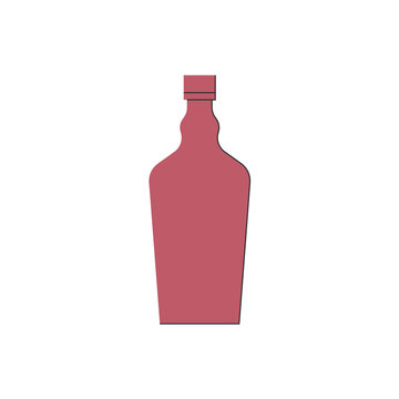 Bottle of liquor, great design for any purposes. Flat style. Color form. Party drink concept. Icon bottle with cap on white backgrounds. Simple image shape with a thin line of shadow