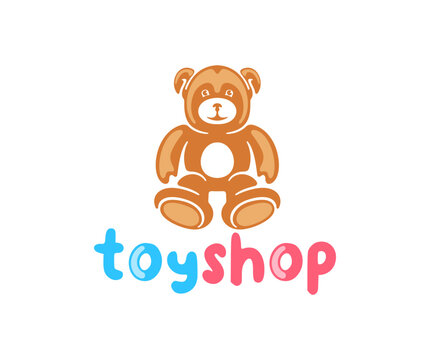 Toy bear and children's toy, teddy bear, animal, logo design. Soft toy, child, kindergarten, game and play, vector design and illustration