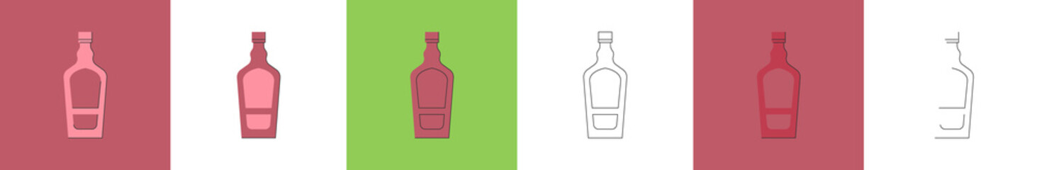 Bottle of liquor, great design for any purposes. Flat style. Party drink concept. Color icon bottle. Simple image shape with a thin line of shadow. Four types of object on different backdrop