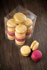 macaroon in a transparent box on the table