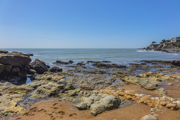 Atlantic Ocean and beach at Saint-Marc-Sur-Mer. Saint-Marc-sur-Mer - seaside resort in commune of Saint-Nazaire, department of Loire-Atlantique, region of Pays de la Loire, France.
