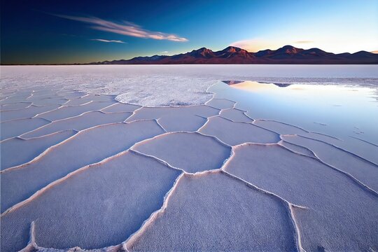 Ai generated digital art of salt flats and mountains in a background