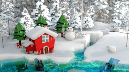 Christmas fantasy snowy town podium toy social media post 3d render
