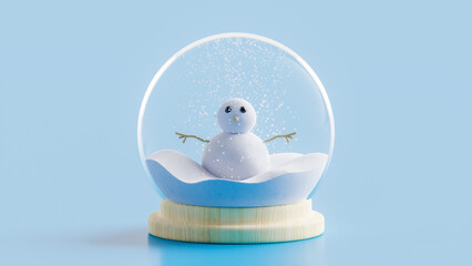 Christmas snowman glass ball podium toy social media post blue background 3d render