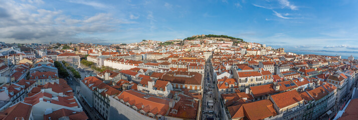 Panoramic aerial view of Lisbon city Saint Georges Castle (Castelo de Sao Jorge), Rossio Square and...