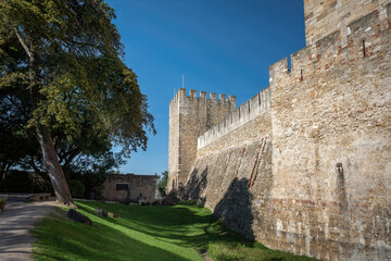 Fototapeta na wymiar Saint George Castle (Castelo de Sao Jorge) Dry Moat and Tower - Lisbon, Portugal