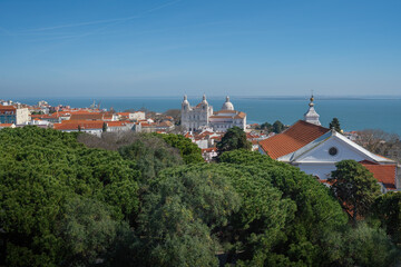 Fototapeta na wymiar Aerial view of Lisbon with Church of Sao Vicente de Fora and National Pantheon - Lisbon, Portugal