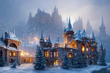 Obraz premium Winter landscape with a castle.