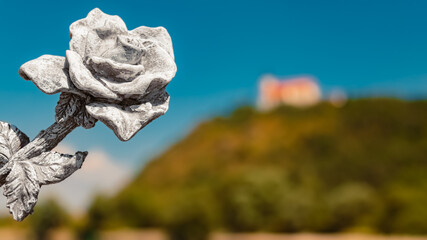 Details of a beautiful stone rose at the famous Bogenberg mountain, Bogen, Danube, Bavaria, Germany