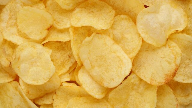 Snack Potato chips close up, rotation