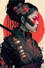 portrait of beautiful cyberpunk as a samurai
