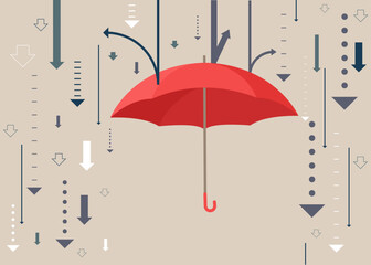 Umbrella as shield reflecting the attacks. Protected from attack. Financial and security.  © Vadym