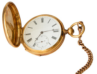 19th century golden pocket watch, transparent PNG.