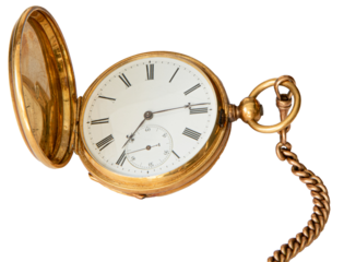 19th century golden pocket watch, transparent PNG.