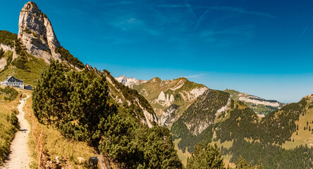 Beautiful alpine summer view at the famous Staubern mountains, Fruemsen, Sennwald, Saint Gallen, Appenzell, Switzerland