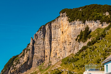 Beautiful alpine summer view at the famous Staubern mountains, Fruemsen, Sennwald, Saint Gallen, Appenzell, Switzerland