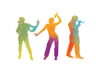 Singer vector silhouette of watercolor splash paint. silhouettes of singers colored. Vector illustration