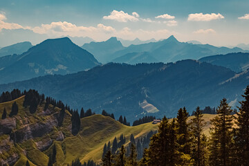 Fototapeta na wymiar Beautiful alpine summer view at the famous Kronberg mountains, Appenzell, Alpstein, Switzerland