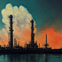 Obraz premium Refinery. oil refining and production of petroleum products. Gasoline, diesel fuel.
