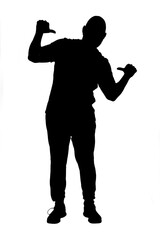 middle-aged man pointing himself on white