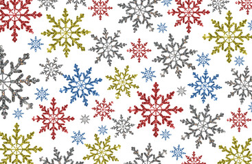 beautiful illustration of multicolored snowflakes on a transparent background