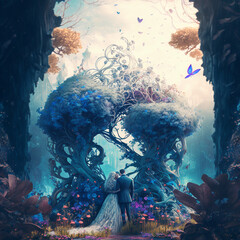 Beautiful fantasy scene of a couple at a wedding