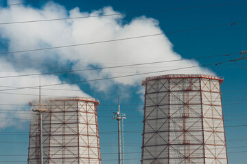 Toxic smoke is released from the cooling tower into the atmosphere and pollutes the environment,...