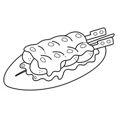 Dango single doodle2. Japanese sweet on a banana leaf. Doodle cartoon illustration.