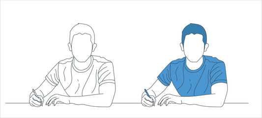 Student's line drawing with bag and book on white background. education vector illustration